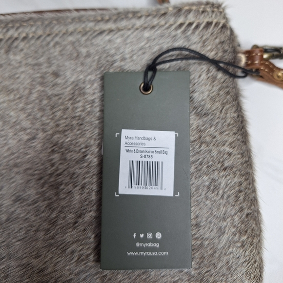 Myra Bag Genuine Leather Cowhide Hairon Wristlet Brown & White Boutique - Picture 11 of 11